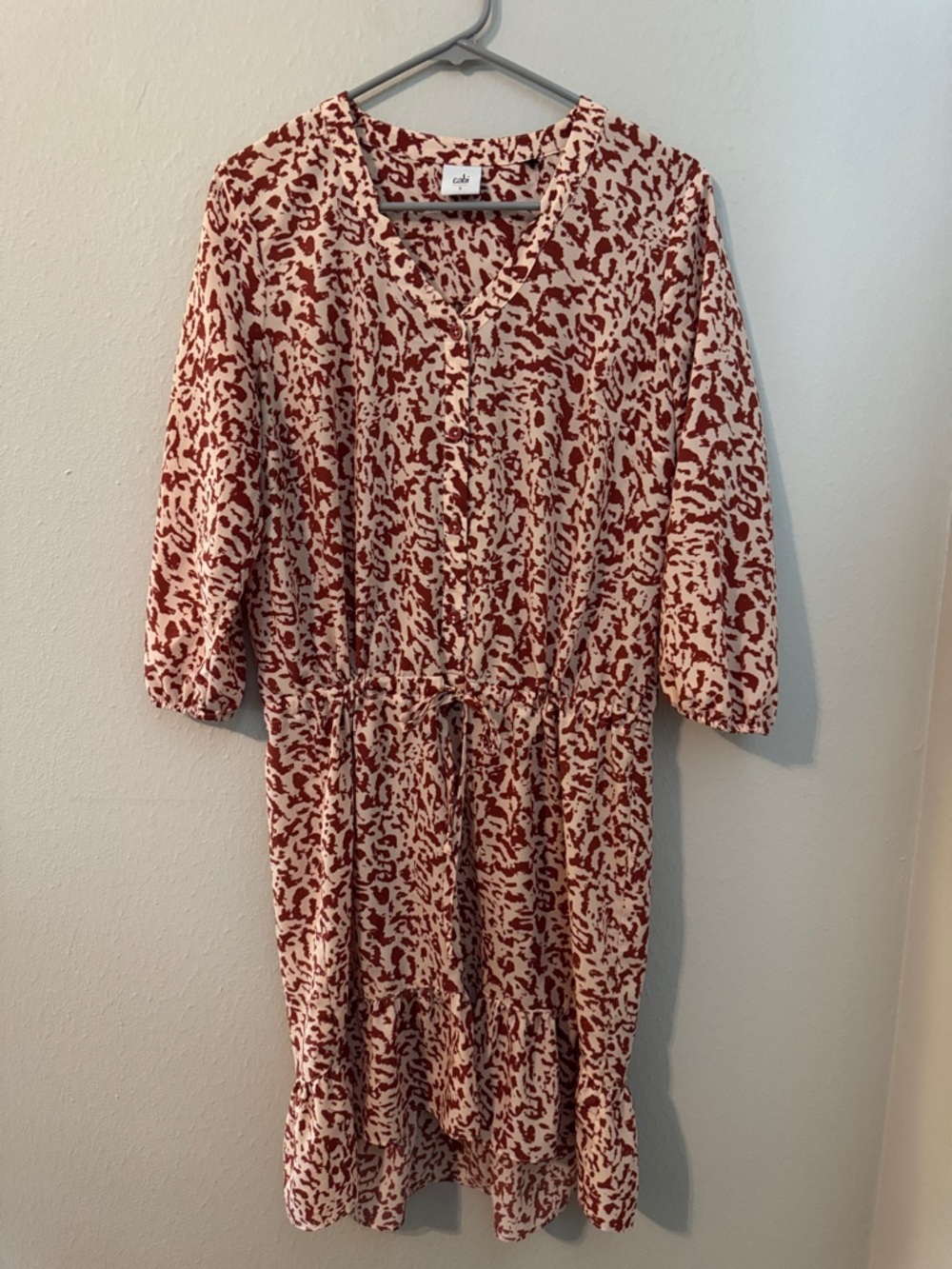 CAbi Sienna Rust V neck Print Midi Dress - Cream & Rust